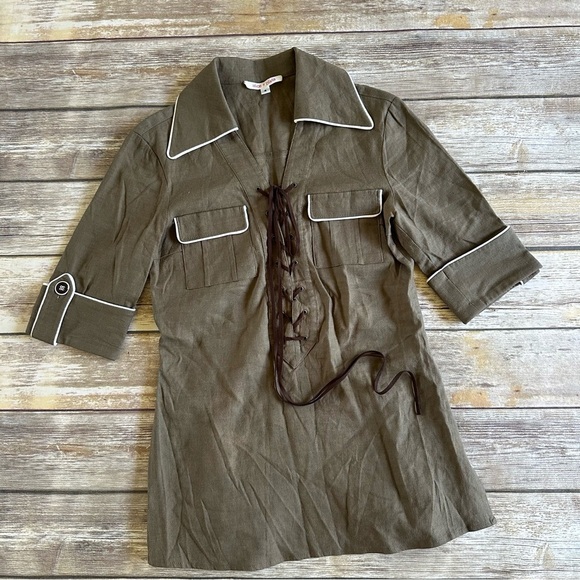 Alice + Olivia Linen Shirt Top Lace Up Front S - Picture 1 of 7